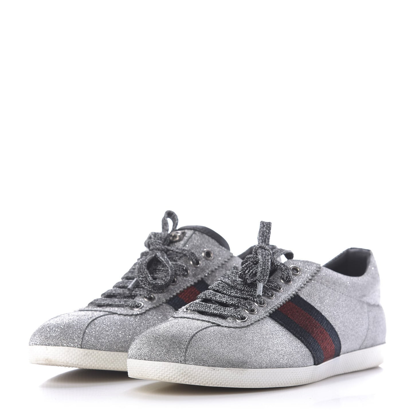 Glitter Fabric Studded Womens Web Sneakers 39 Silver