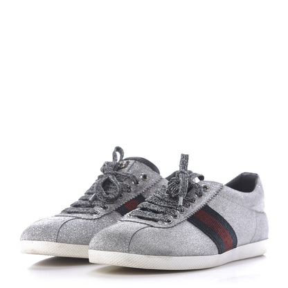 Gucci Glitter Fabric Studded Womens Web Sneakers 39 Silver 3 of 12