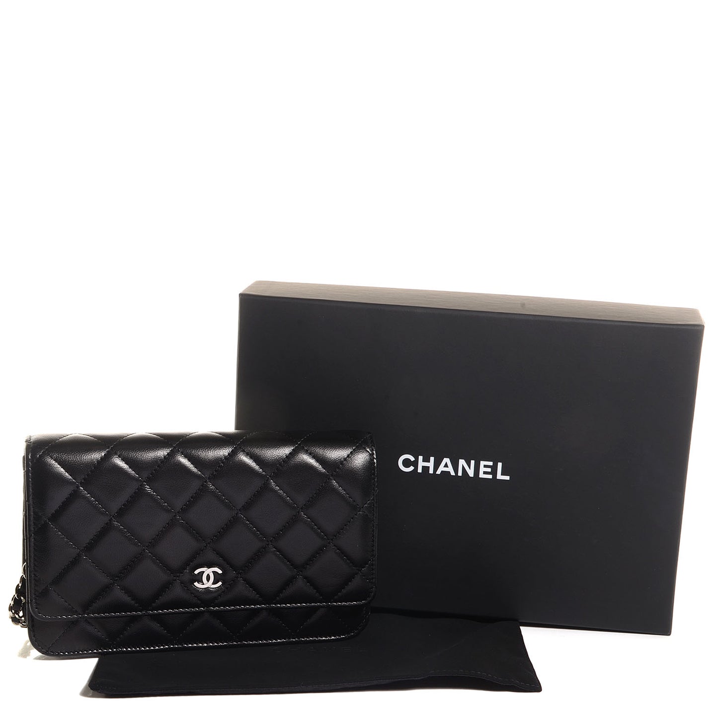Lambskin Quilted Wallet On Chain WOC Black