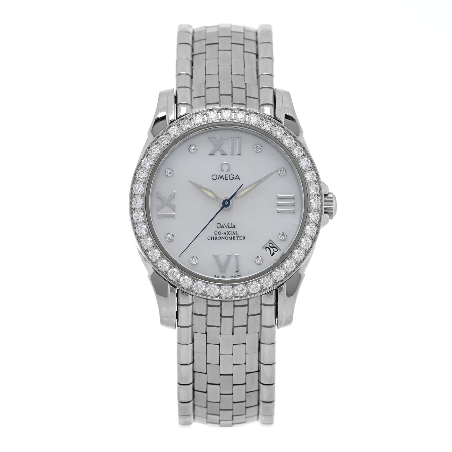 Omega Stainless Steel Diamond Bezel Mother of Pearl 32.5mm De Ville Prestige Automatic Watch 4586.75.00 1 of 4