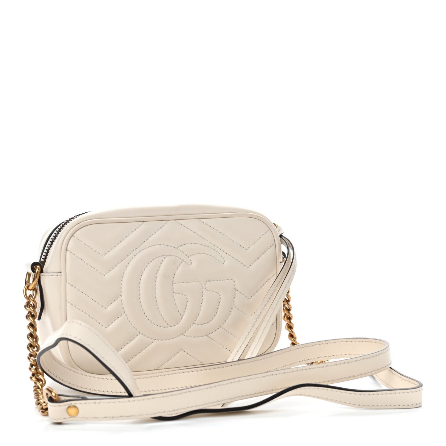 Calfskin Matelasse Mini GG Marmont Chain Shoulder Bag White