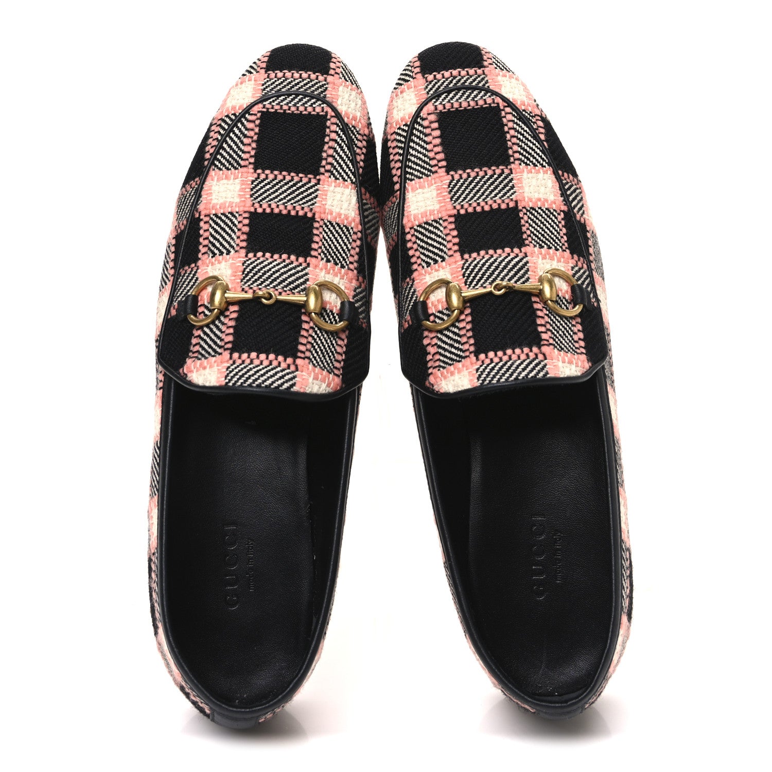 Gucci Tweed Check Horsebit Womens Jordaan Loafers 37 Black Pink Multicolor 2 of 11