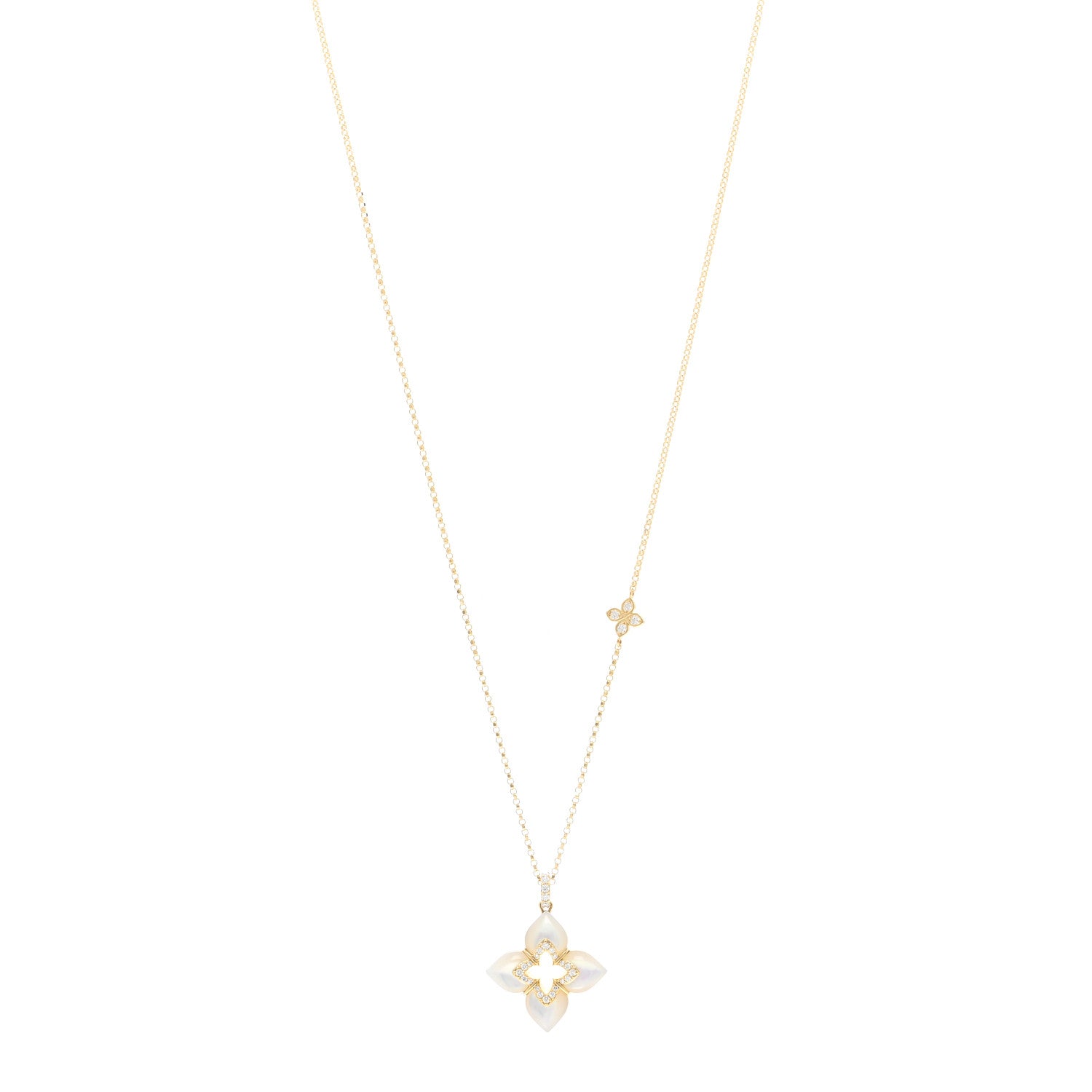 Roberto Coin 18K Yellow Gold Diamond Mother of Pearl Venetian Princess Cabochon Flower Pendant Necklace 1 of 4