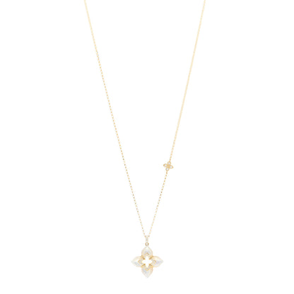 Roberto Coin 18K Yellow Gold Diamond Mother of Pearl Venetian Princess Cabochon Flower Pendant Necklace 1 of 4