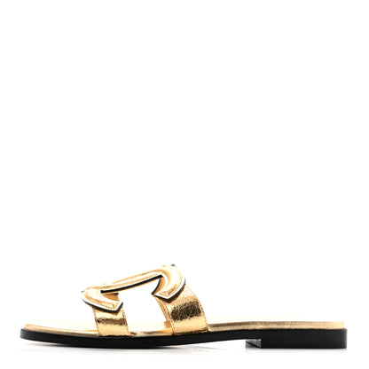 Chanel Crackled Laminated Calfskin CC Cut Out Mules Sandals 37 Gold 1 of 10