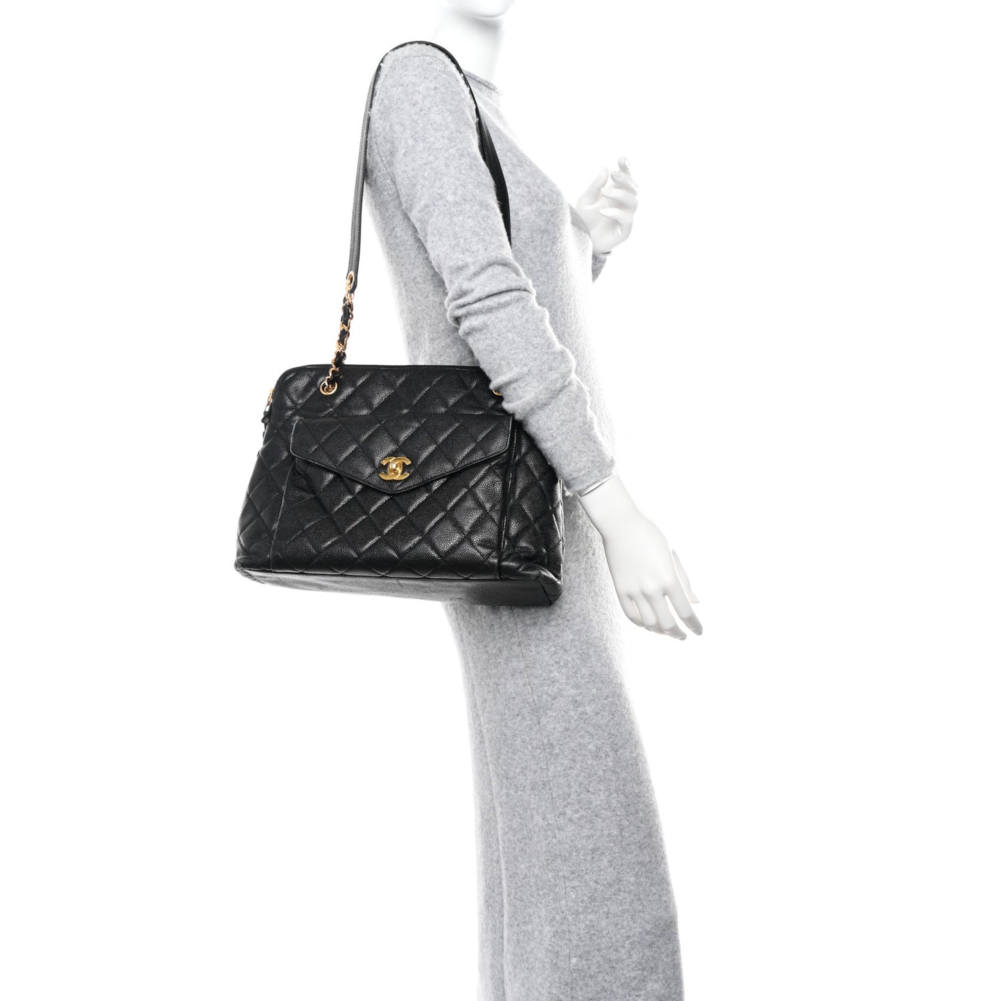 Caviar Quilted Flap Shoulder Bag Black