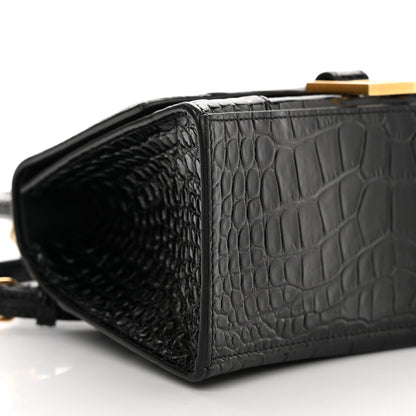 Balenciaga Shiny Calfskin Crocodile Embossed Small Hourglass Top Handle Bag Black 9 of 16