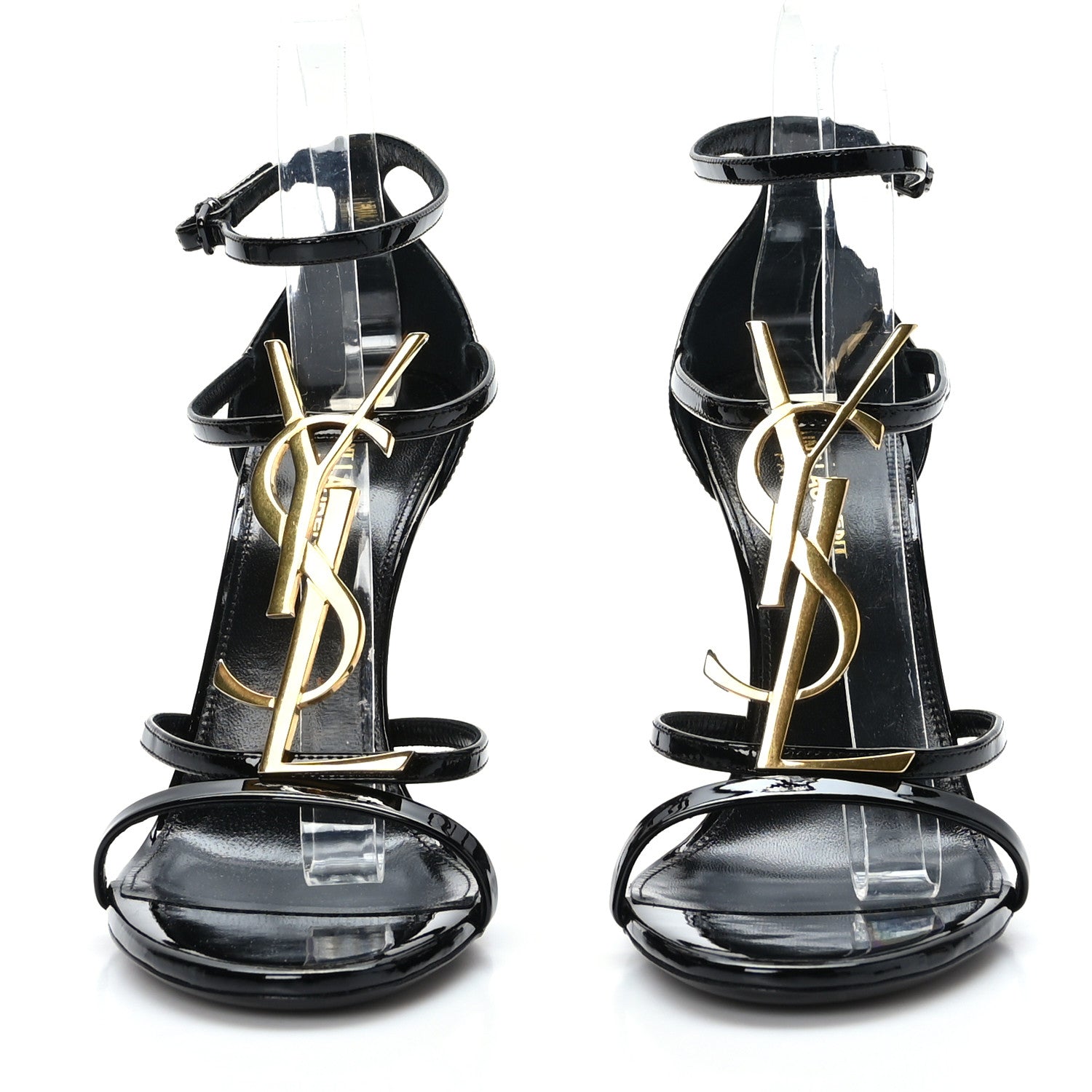 Saint Laurent Patent Cassandra 100 Ankle Strap Sandals 39 Black Gold 2 of 7