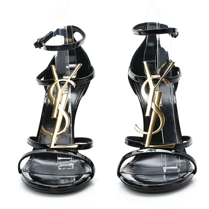 Saint Laurent Patent Cassandra 100 Ankle Strap Sandals 39 Black Gold 2 of 7