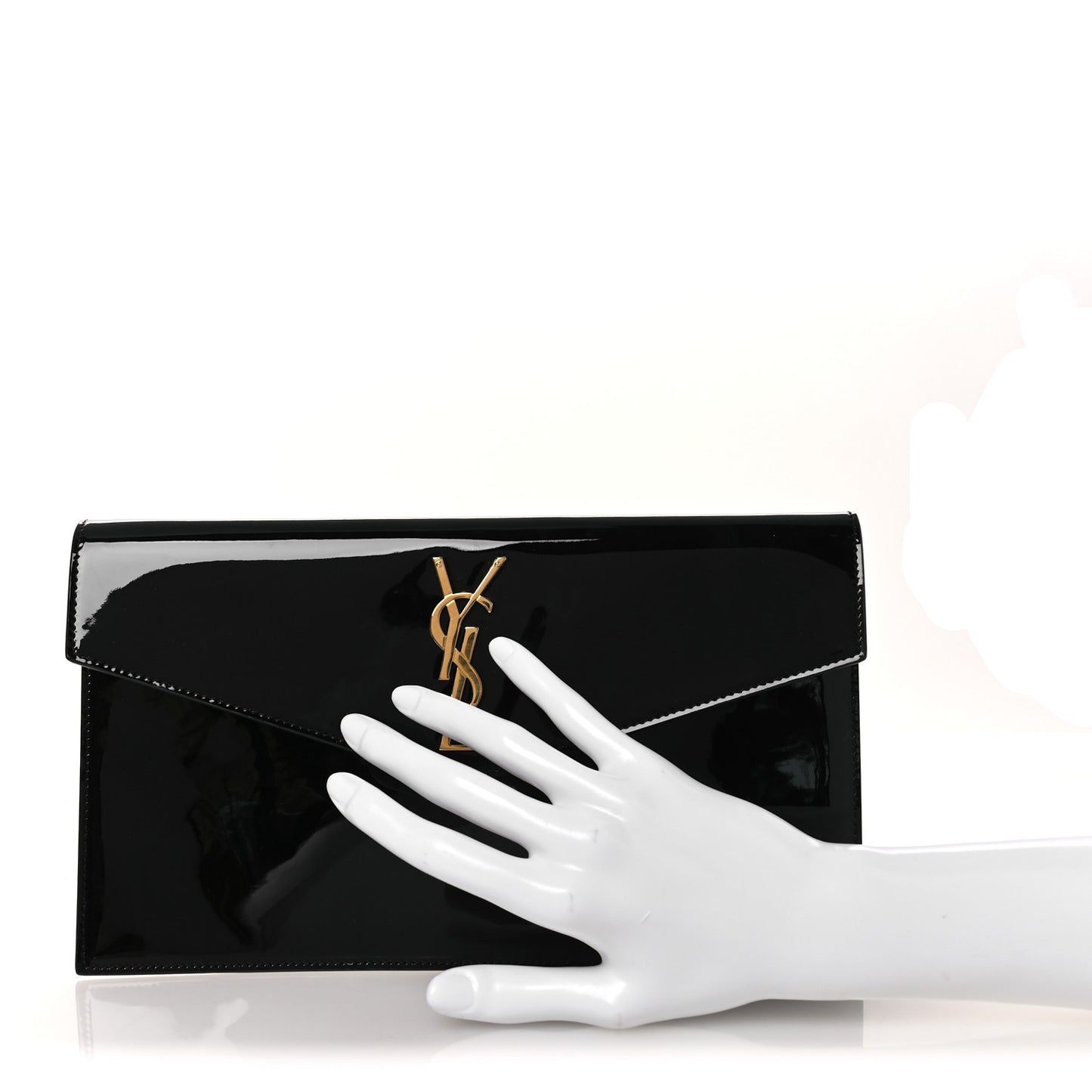 Patent Calfskin Monogram Uptown Clutch Black