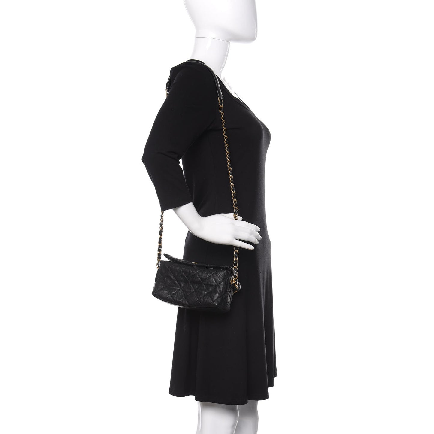 Crumpled Lambskin Quilted Small CC Links Shoulder Bag Black