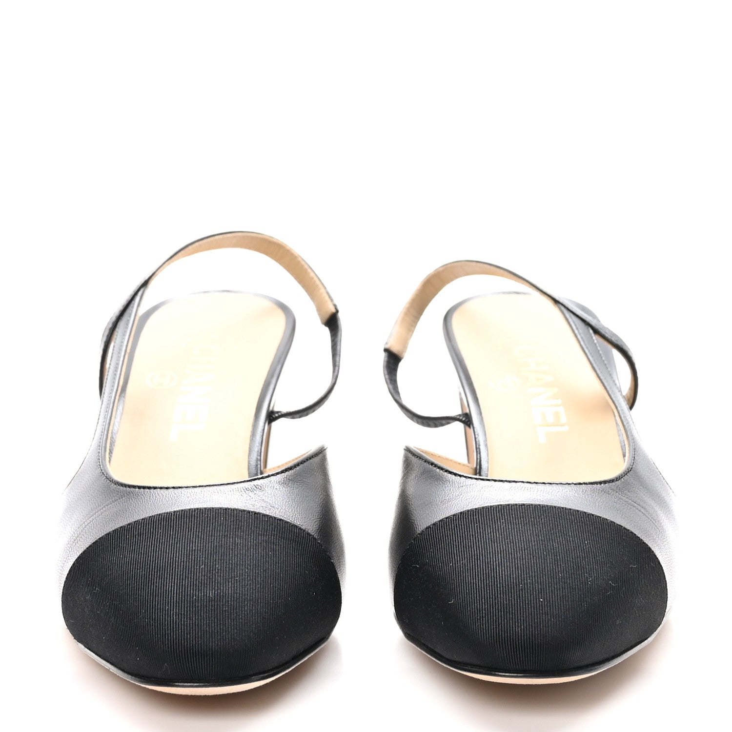 Chanel Goatskin Grosgrain Cap Toe CC Slingback Sandals 39.5 Black 2 of 9