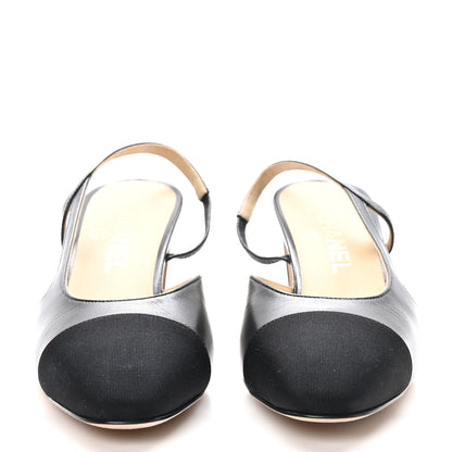 Chanel Goatskin Grosgrain Cap Toe CC Slingback Sandals 39.5 Black 2 of 9