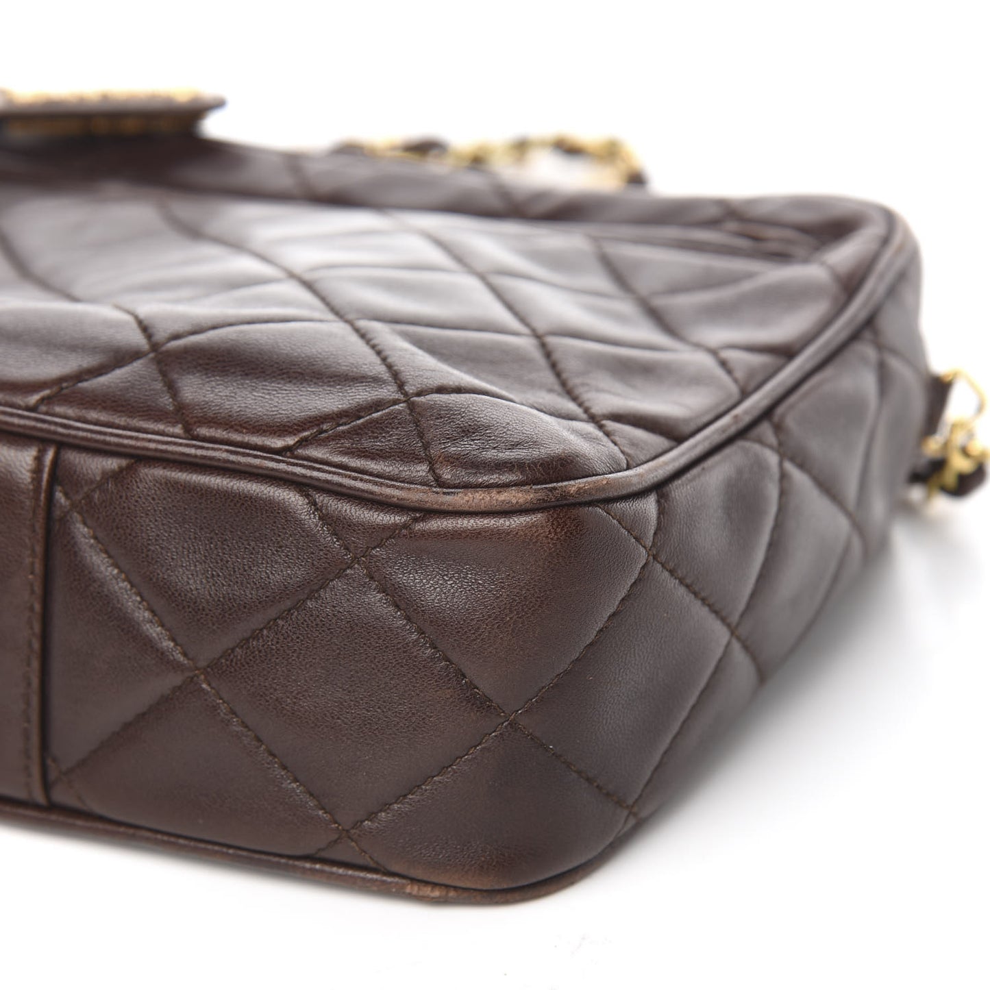 Lambskin Quilted Camera Case Brown