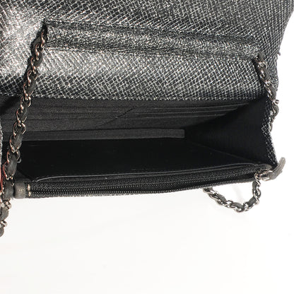 Chanel Glitter Calfskin Quilted Wallet on Chain WOC Black Silver 7 of 9