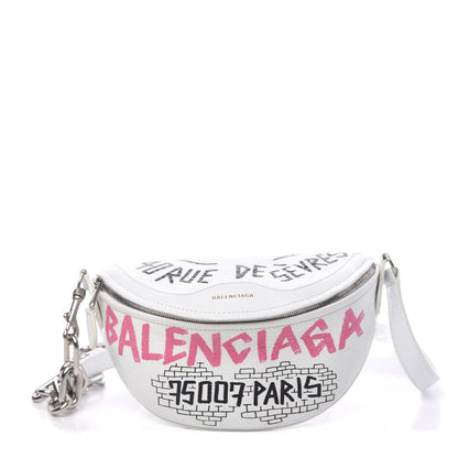 Balenciaga Agneau Arena Graffiti All Over XXS Souvenir Belt Bag White Multicolor 1 of 9