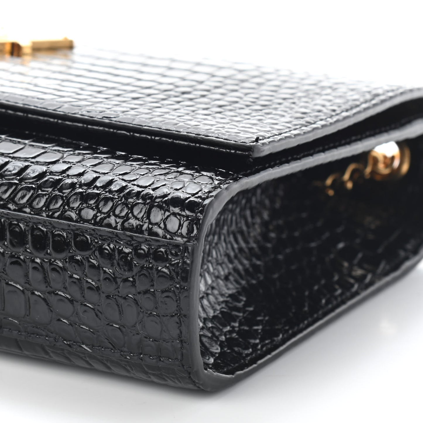 Calfskin Crocodile Embossed Medium Classic Monogram Kate Tassel Satchel Black