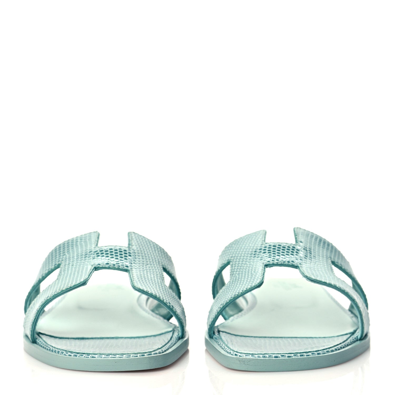 Hermes Lizard Oran Sandals 37 Turquoise 2 of 9