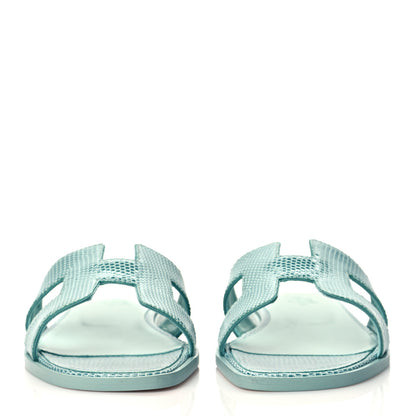 Hermes Lizard Oran Sandals 37 Turquoise 2 of 9