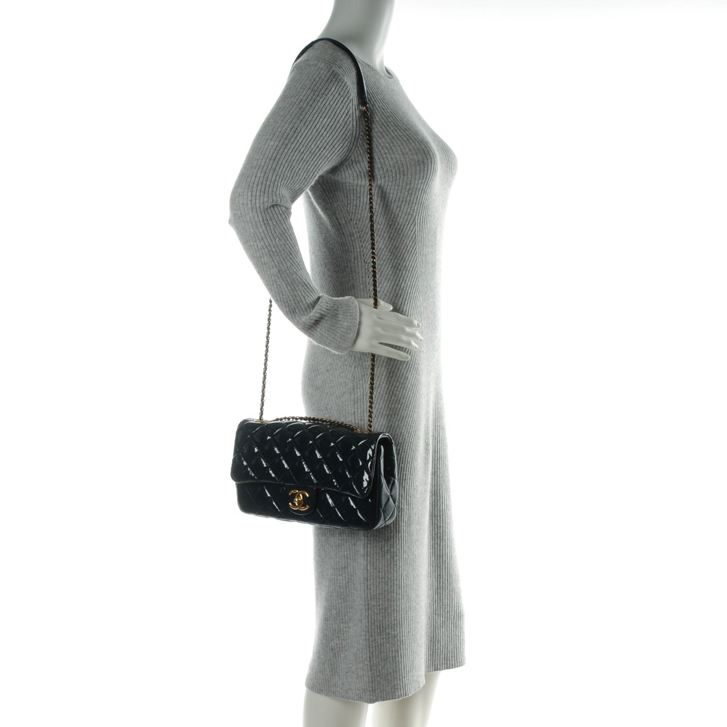 Patent Goatskin Quilted Medium CC Eyelet Flap Blue