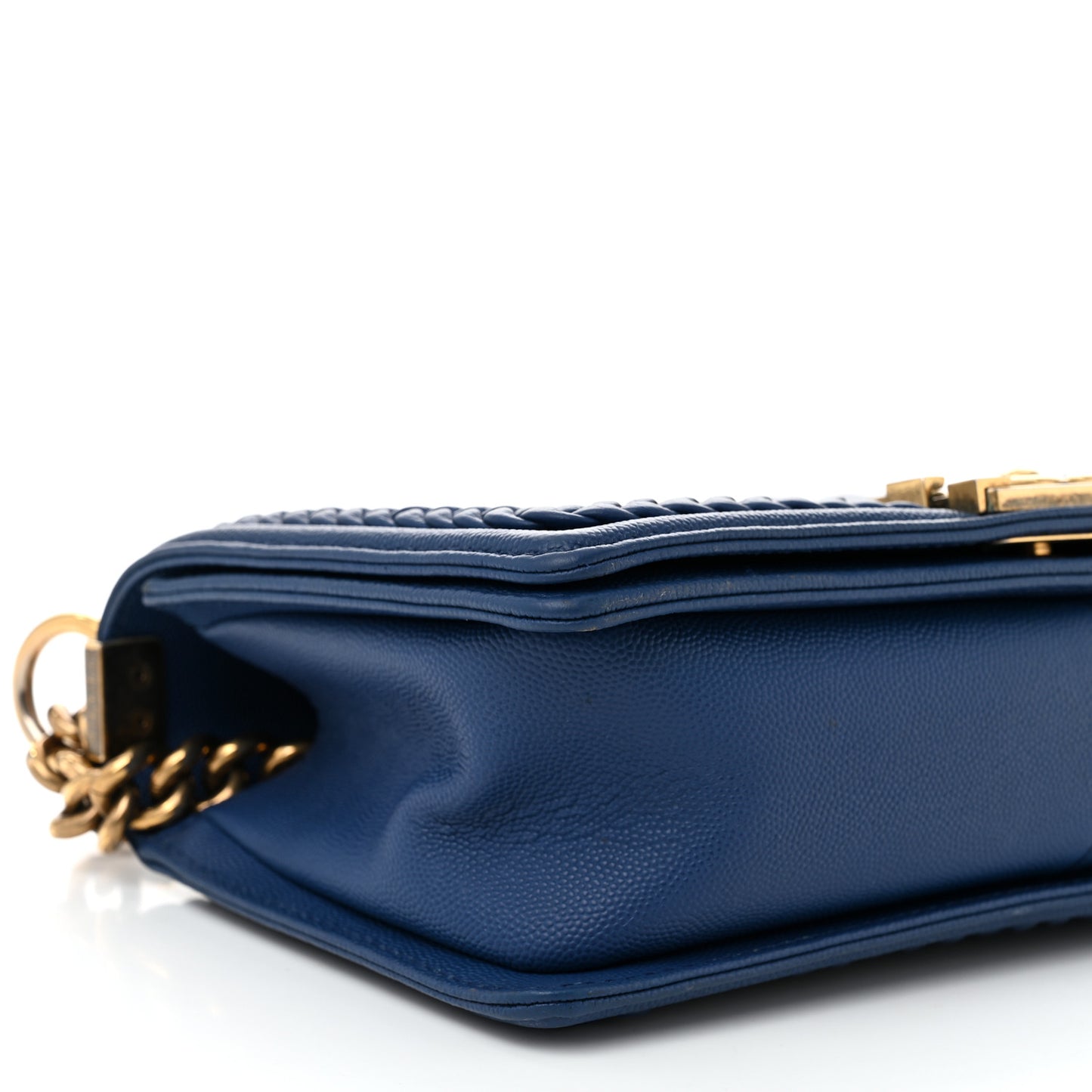 Caviar Chevron Quilted Braided Medium Boy Flap Blue