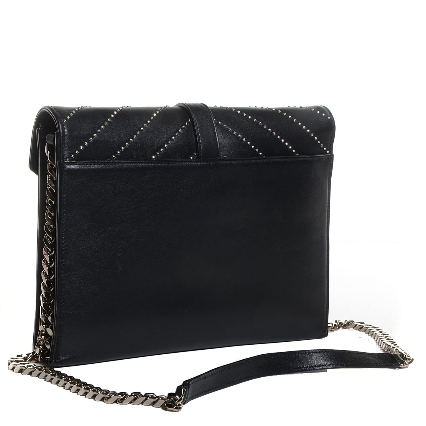 Calfskin Monogram Chevron Studded Shoulder Bag Black