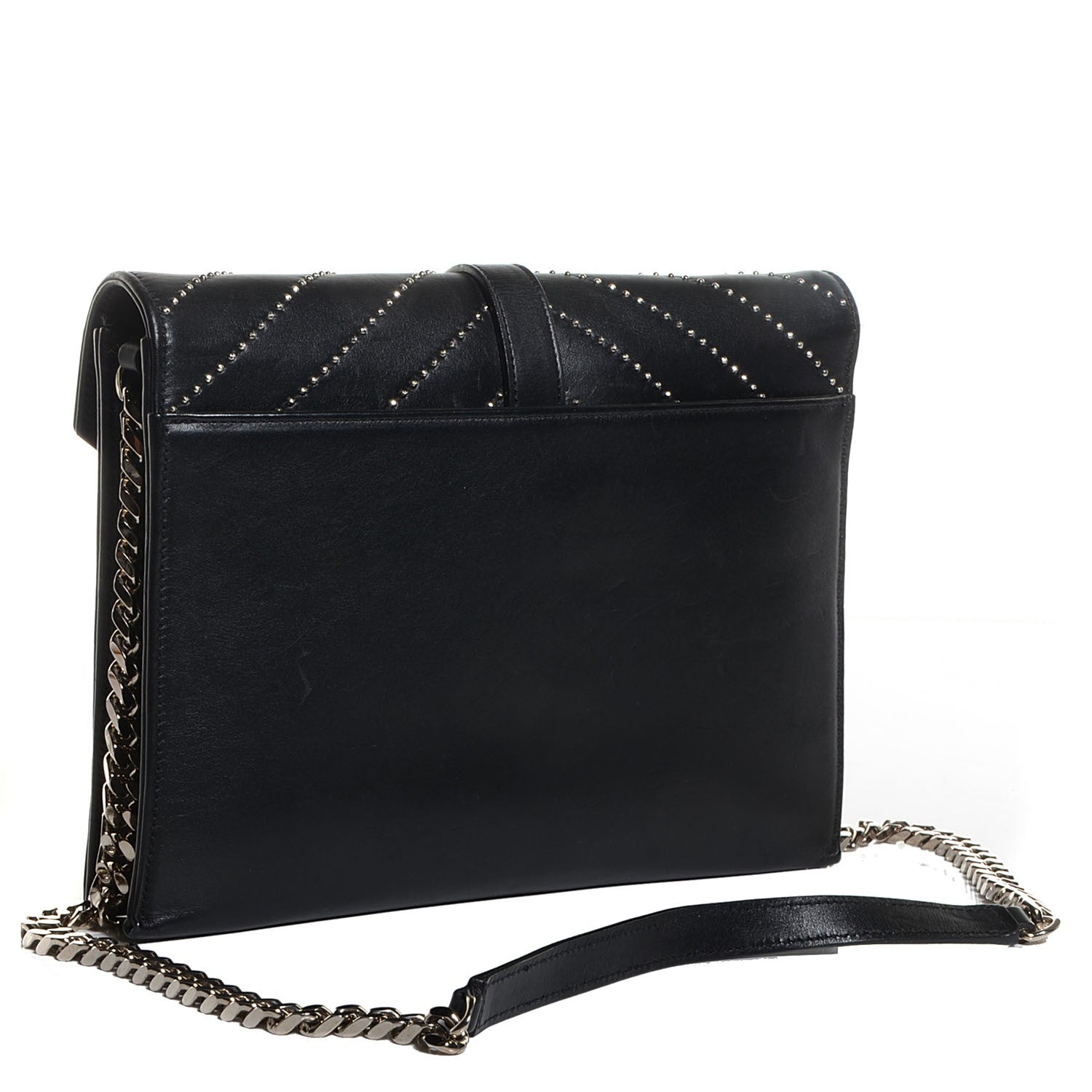 Saint Laurent Calfskin Monogram Chevron Studded Shoulder Bag Black 3 of 8