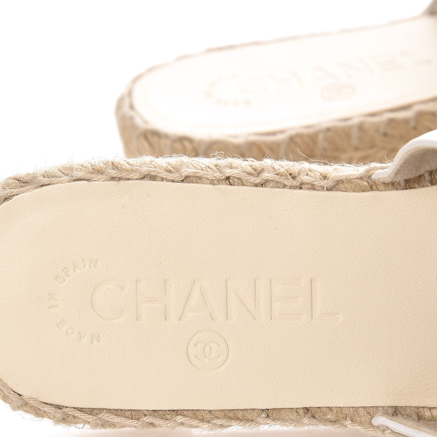 Iridescent Goatskin CC Espadrille Mules 38 Ivory Black