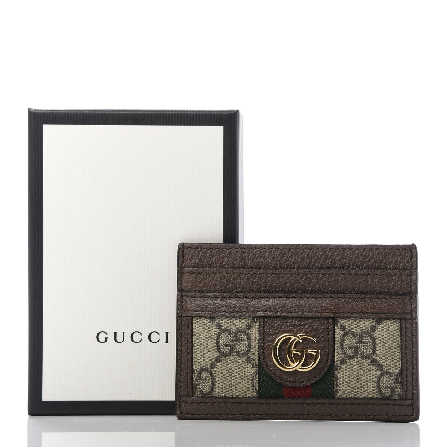 GG Supreme Monogram Ophidia Card Holder Brown