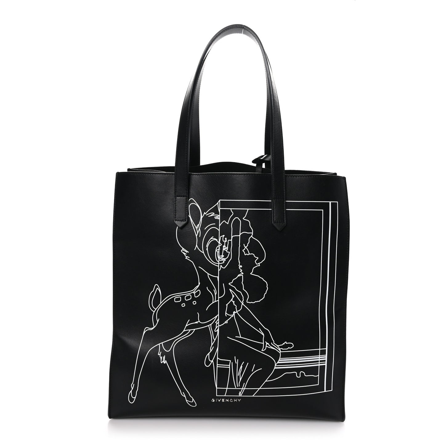 Calfskin Bambi Print Medium Stargate Shopper Tote Black