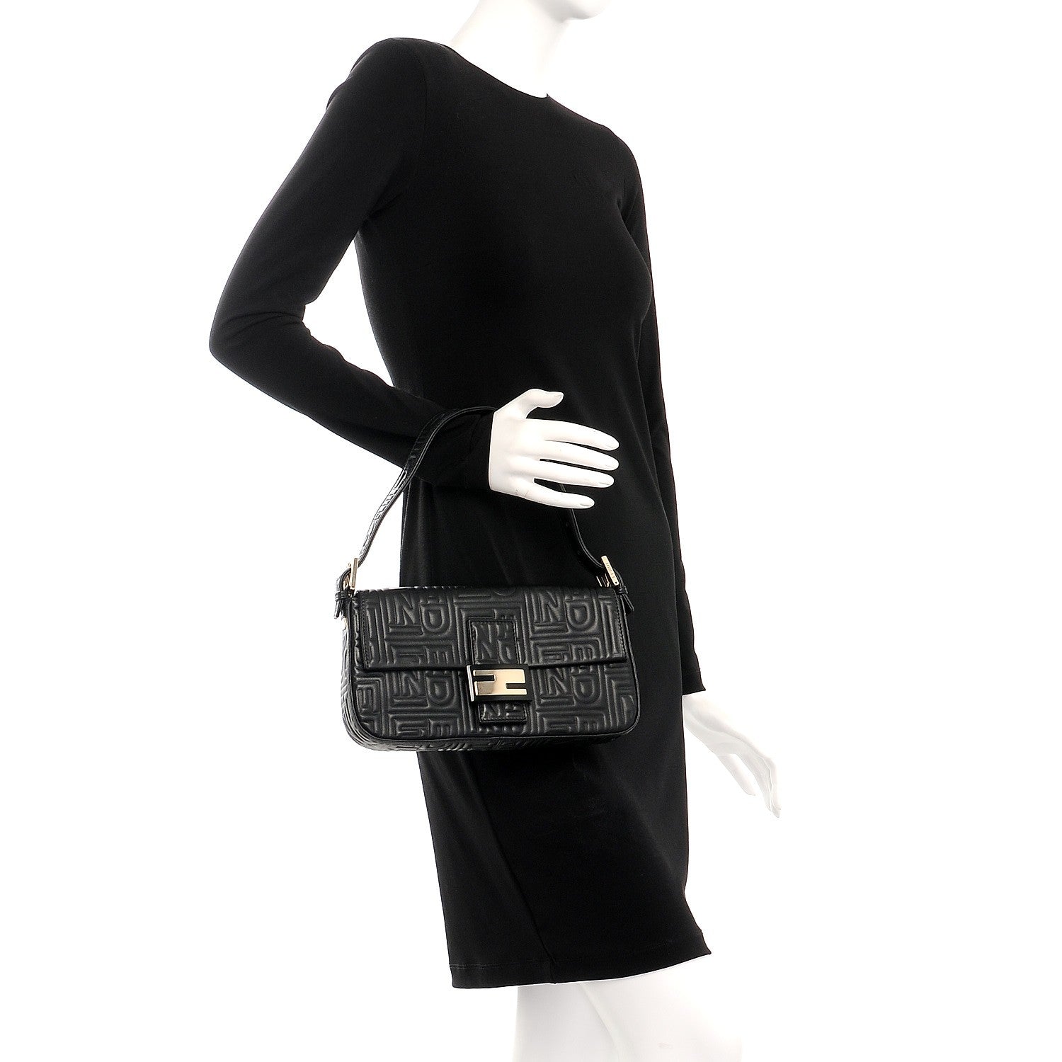 Fendi Nappa Logo Embossed Baguette Black 2 of 7