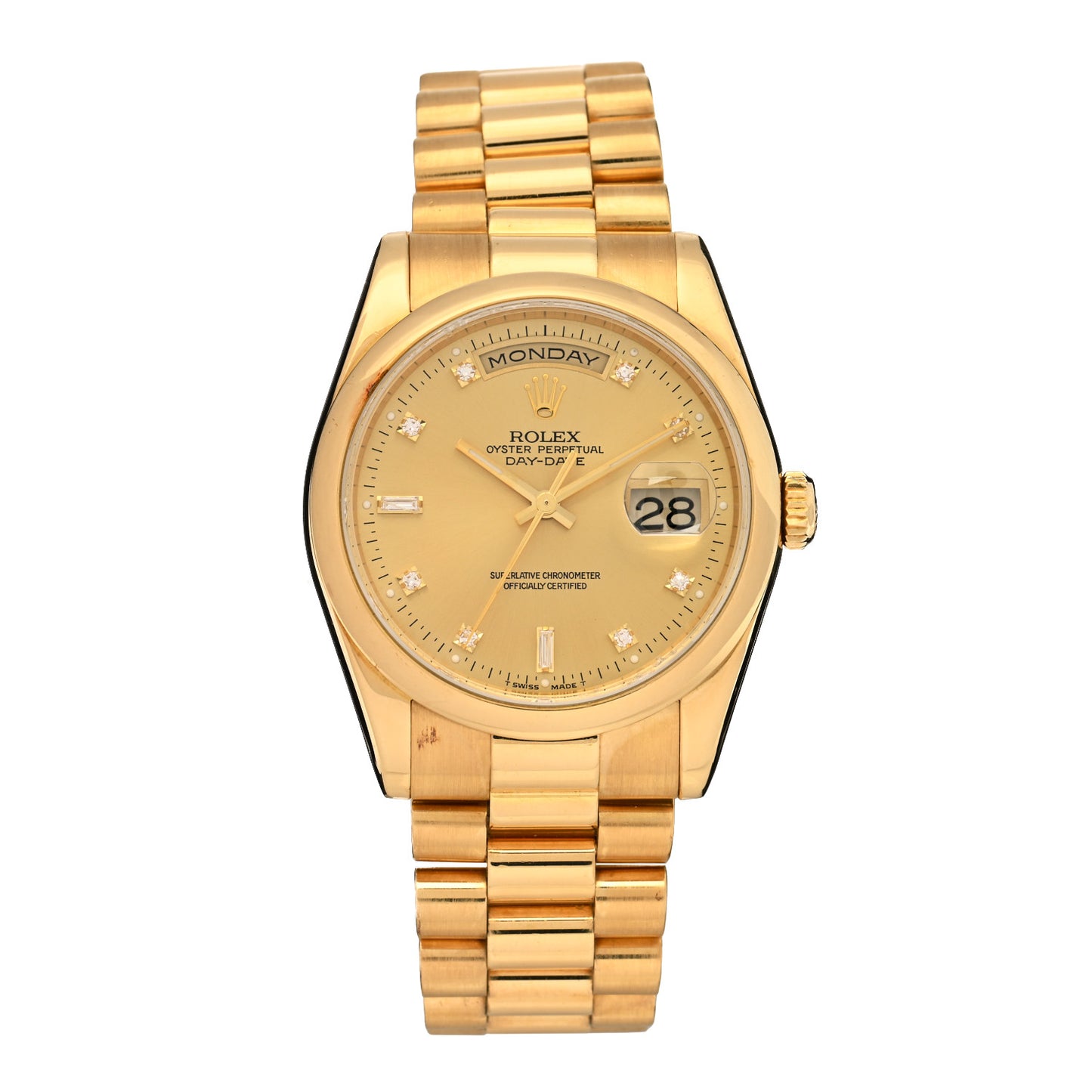 18K Yellow Gold Diamond 36mm Oyster Perpetual Day-Date President Watch Champagne 118208
