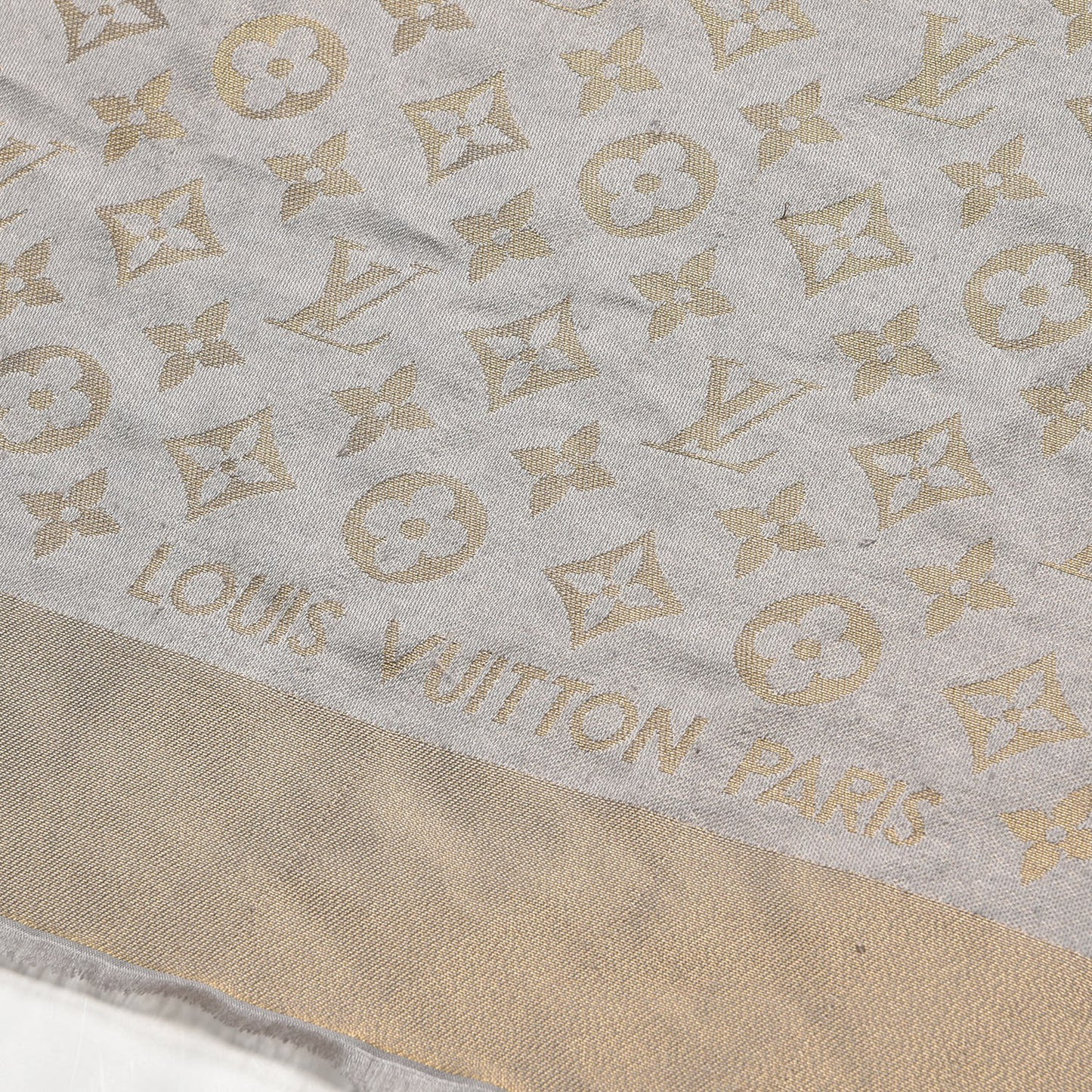 Silk Lurex Wool Monogram Shine Shawl Charcoal Greige