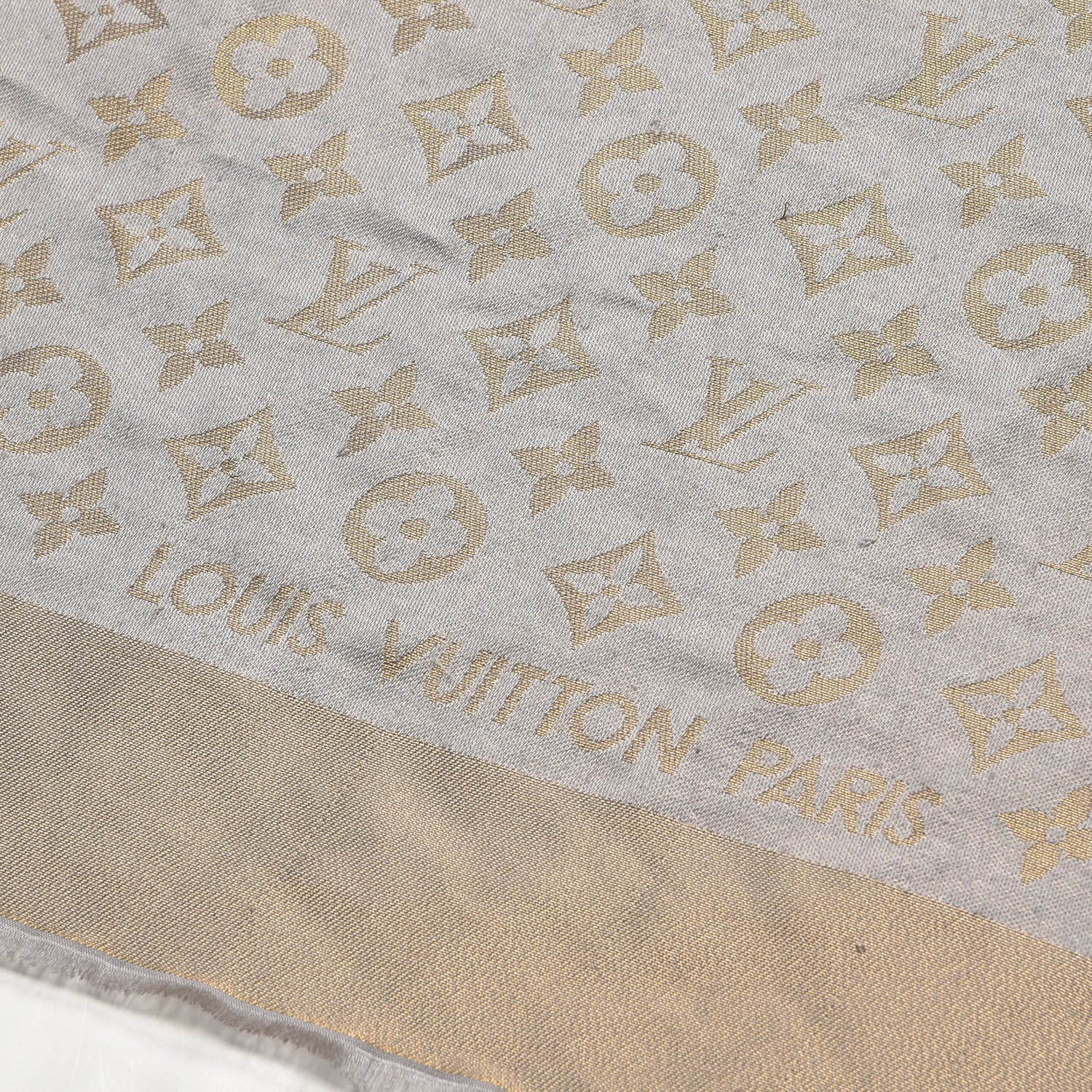 Louis Vuitton Silk Lurex Wool Monogram Shine Shawl Charcoal Greige 3 of 7