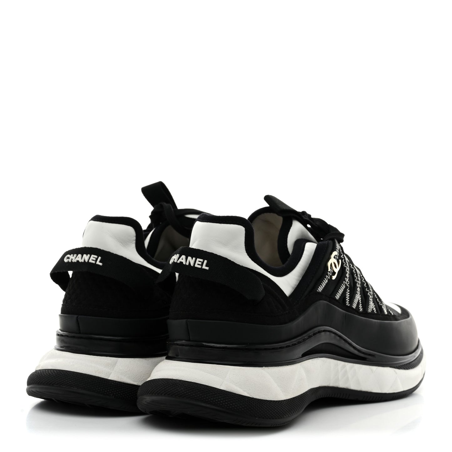 Mixed Fibers Suede Calfskin CC Sneakers 39 Black White