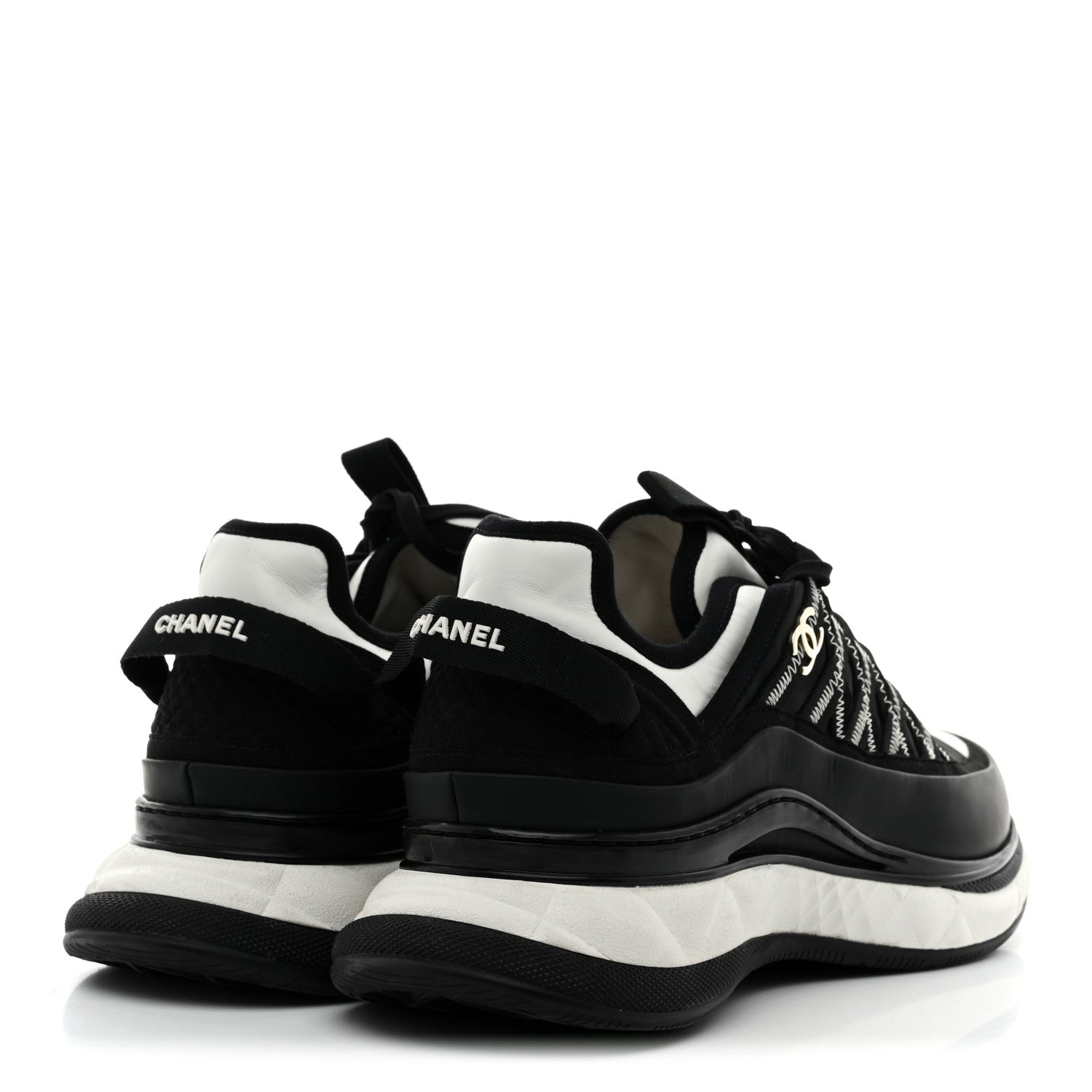 Chanel Mixed Fibers Suede Calfskin CC Sneakers 39 Black White 5 of 9
