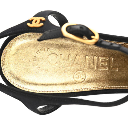 Chanel Satin Canvas Pearl Bow Sandals 38 Black 7 of 14
