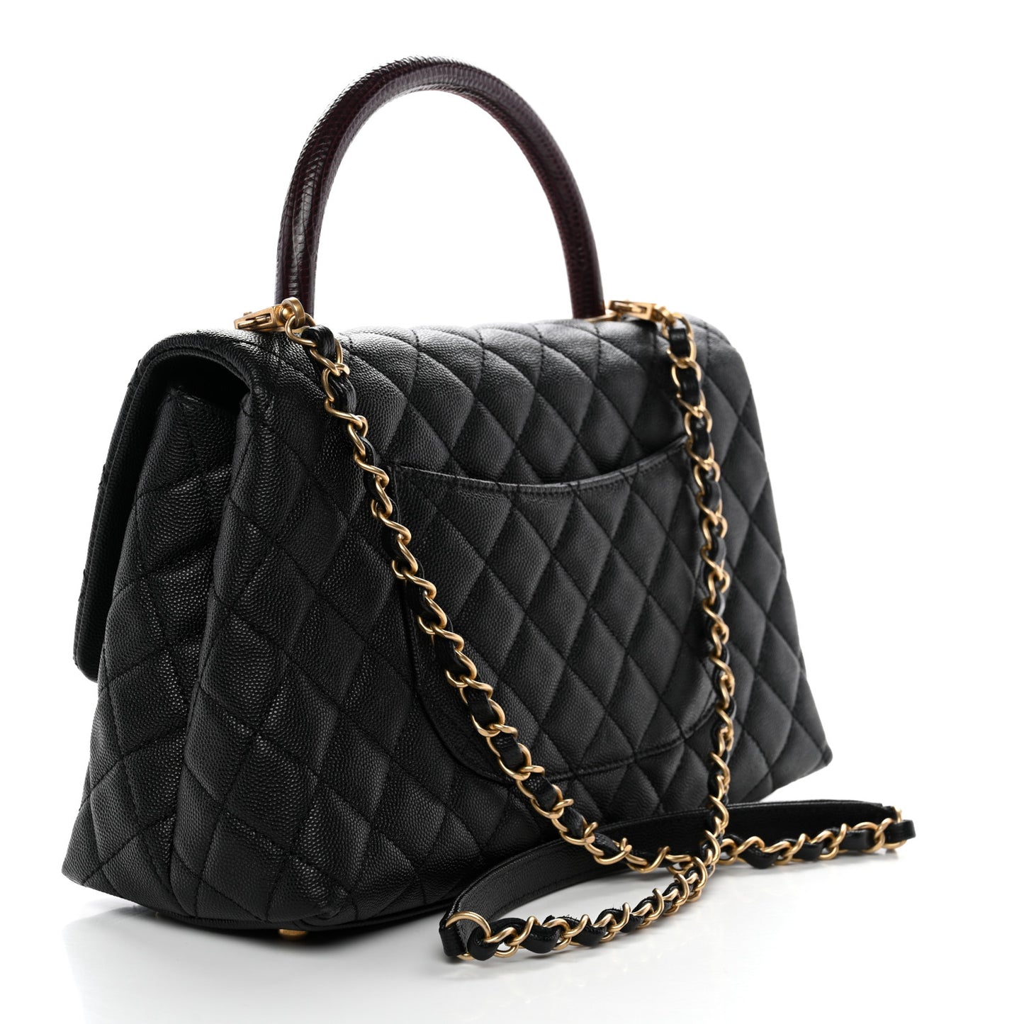Caviar Lizard Quilted Small Coco Handle Flap Black