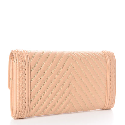 Chanel Calfskin Braided Chevron Boy Flap Wallet Beige 3 of 8
