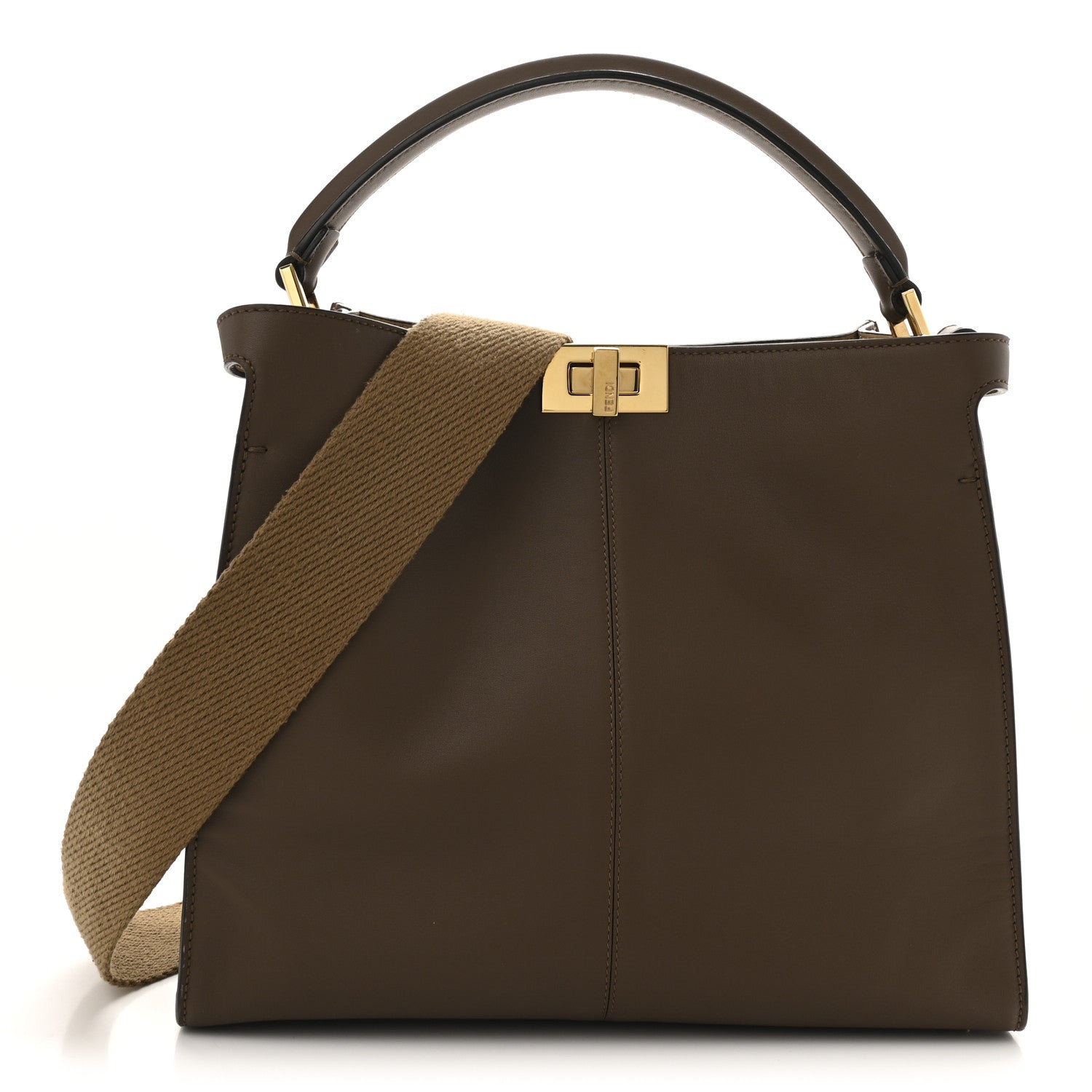 Fendi Vitello Seta Glazed Fabric FF 1974 Medium Peekaboo X-Lite Maya Mogano Panna Maya Mogano Panna 1 of 10
