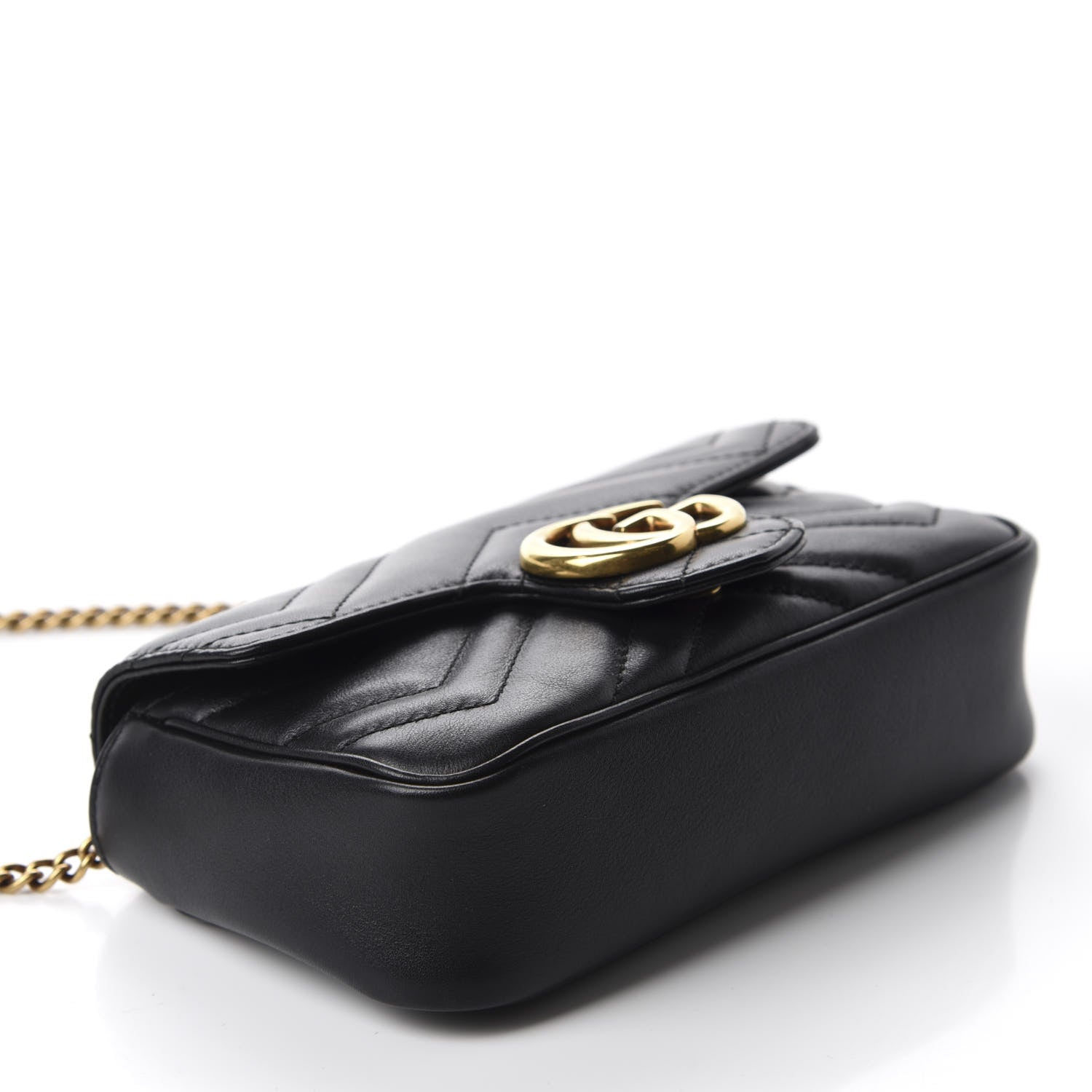 Gucci Calfskin Matelasse Super Mini GG Marmont Shoulder Bag Black 4 of 11