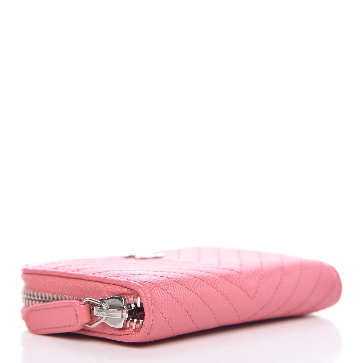 Chanel Caviar Chevron Quilted Zip Around Coin Purse Pink 4 of 9