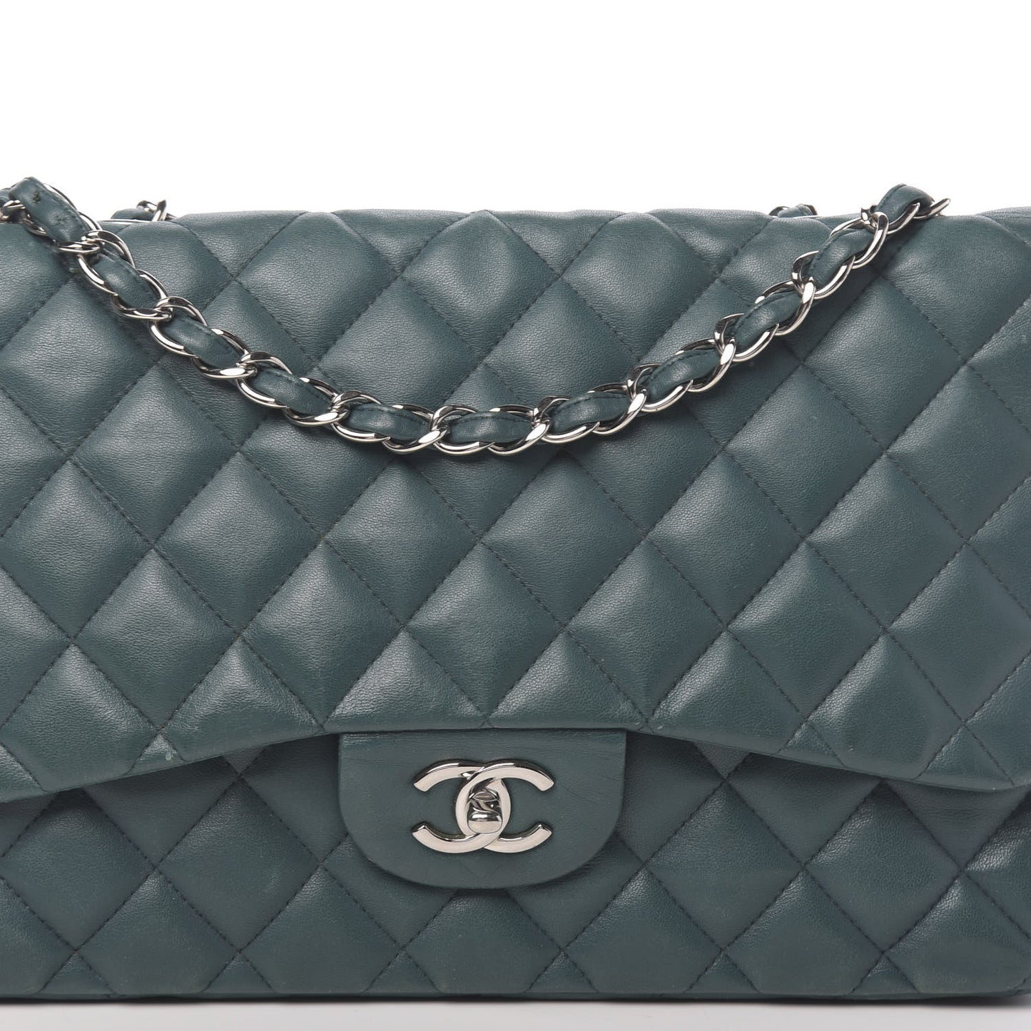 Lambskin Quilted Jumbo Single Flap Turquoise