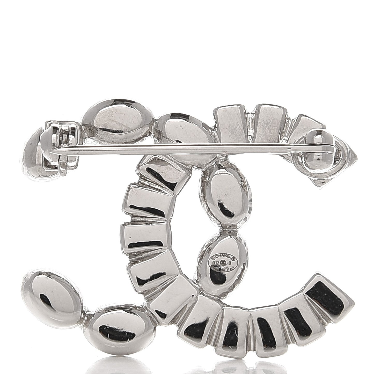 Baguette Crystal CC Brooch Silver Grey