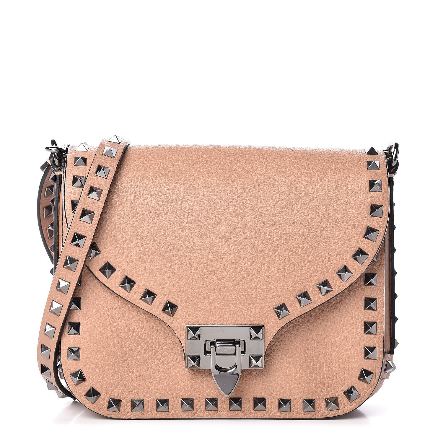Valentino Garavani Pebbled Calfskin Rockstud Shoulder Flap Messenger Bag Soft Noisette 1 of 8