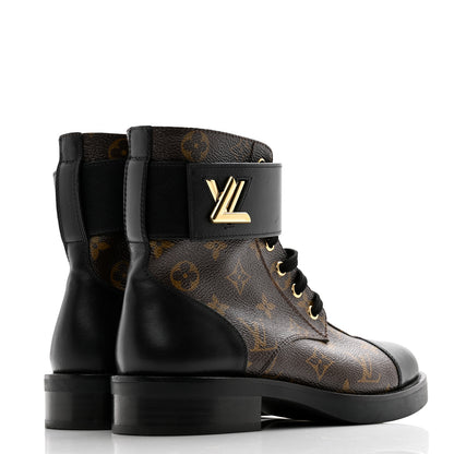 Louis Vuitton Calfskin Monogram Wonderland Flat Ranger Boots 37 Black 4 of 9