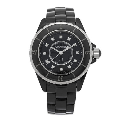 Chanel Stainless Steel Ceramic Diamond 33mm J12 Quartz Watch Black 1 of 4