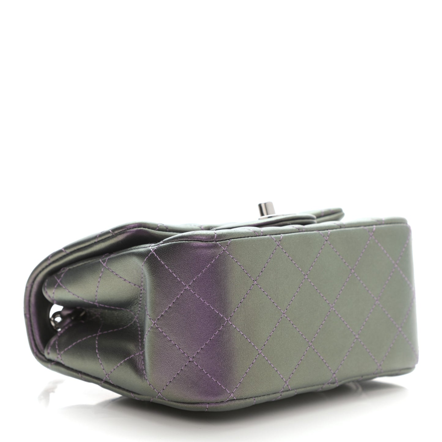 Iridescent Lambskin Quilted Mini Square Flap Dark Purple