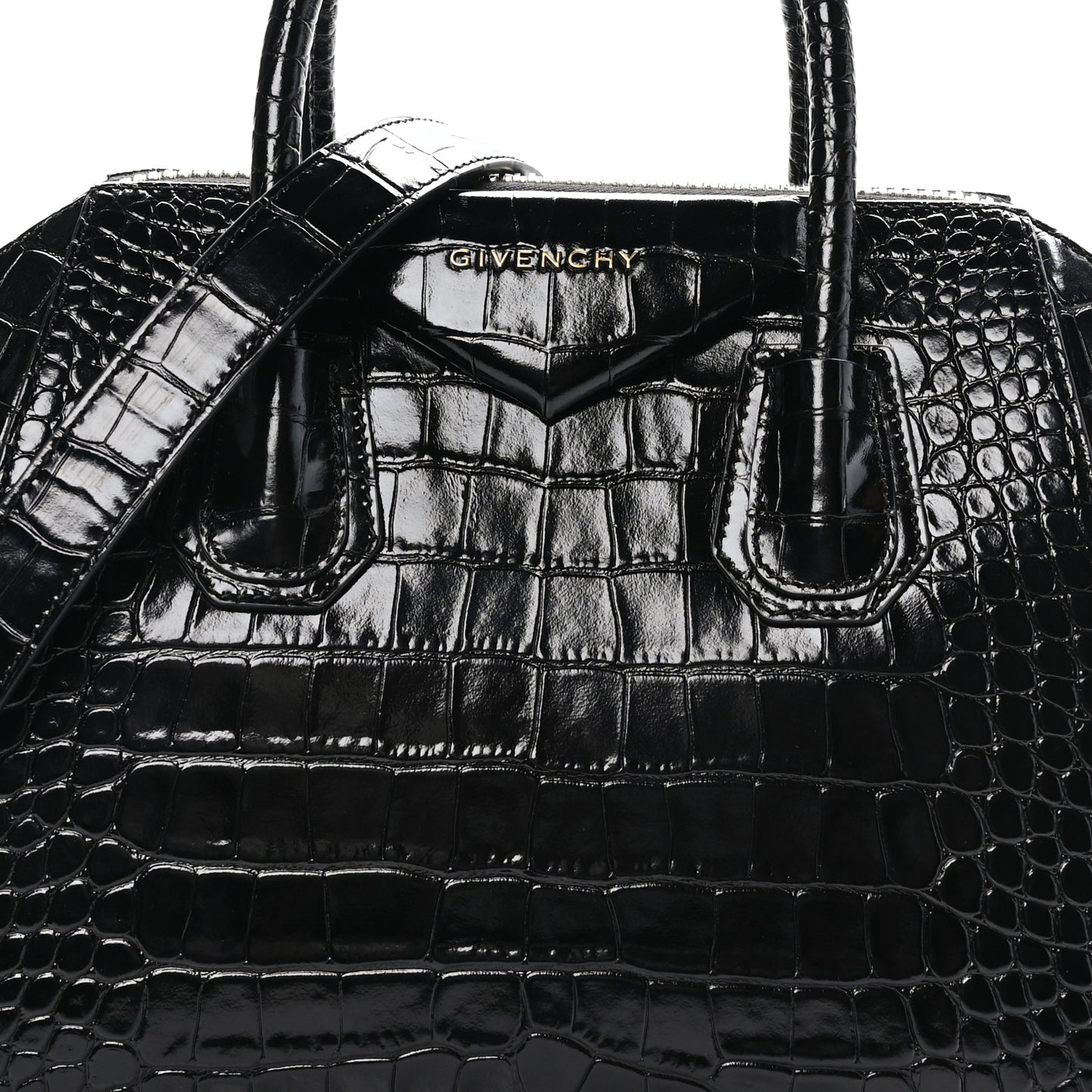 Calfskin Crocodile Embossed Small Antigona Black