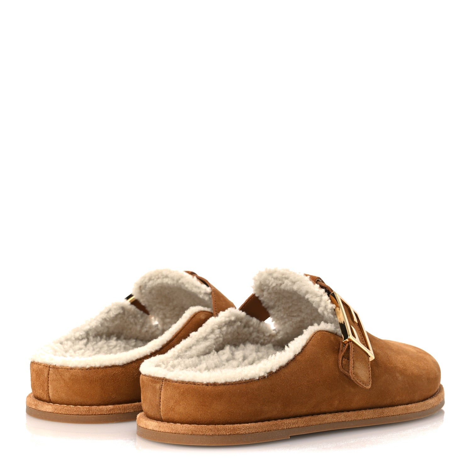 Fendi Suede Shearling Fendi Feel Buckled Clogs 41 Caramel Latte 5 of 9
